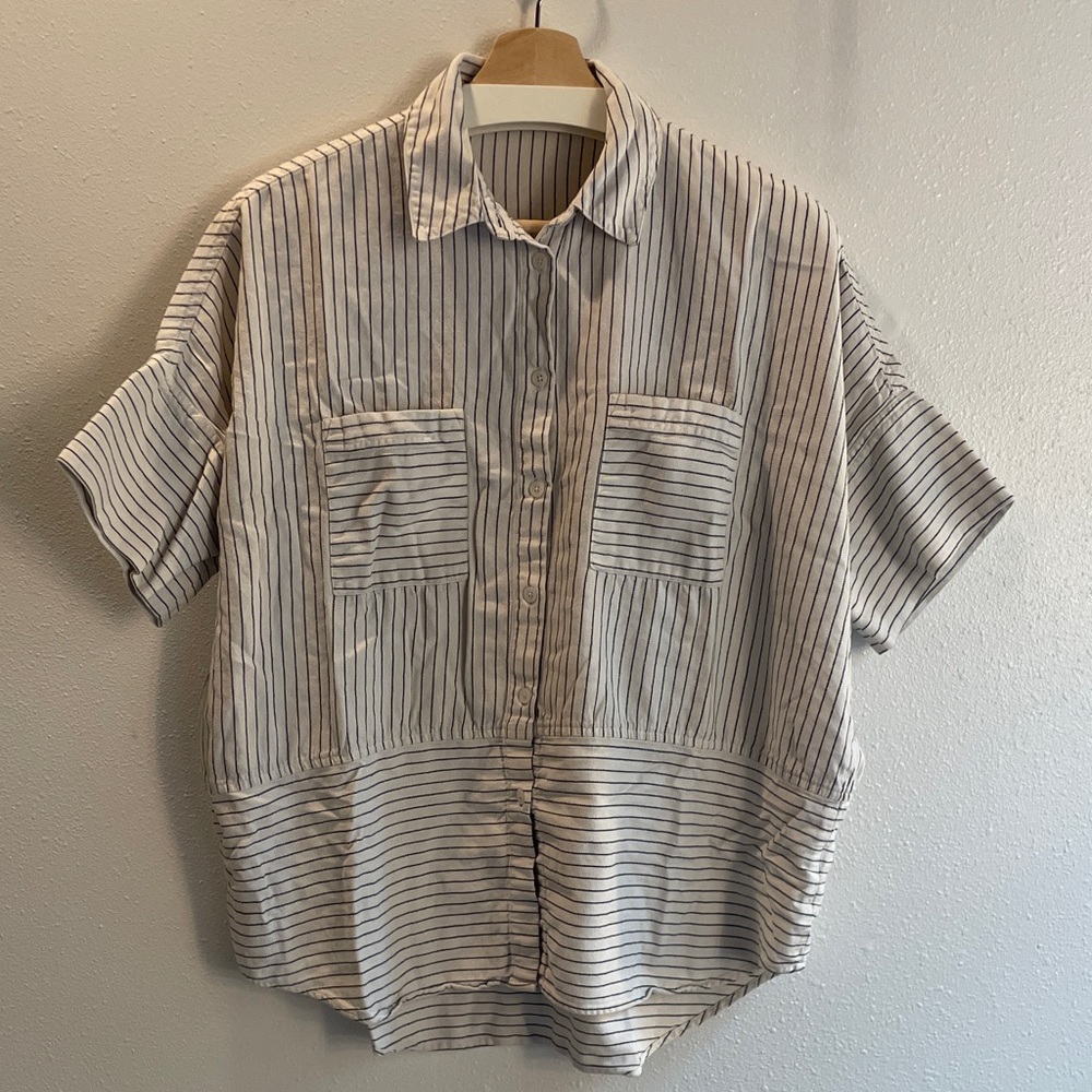 Striped Drop Sleeve Boxy Button Down